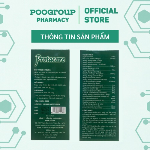 Viên uống Protacare DHA (Xanh) Omega – 3 bổ sung sắt, acid folic, omega3 cho mẹ bầu giúp bé sáng mắt, tăng đề kháng