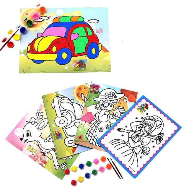 Tranh tô màu nước cho bé bộ 2 tranh ,1 vỉ màu và cọ