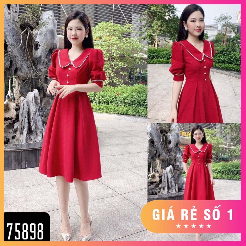 Đầm xòe phối nút ngực chất đẹp phù hợp dự tiệc, dạo phố đủ size S,M,L,XL,XXL - 75898