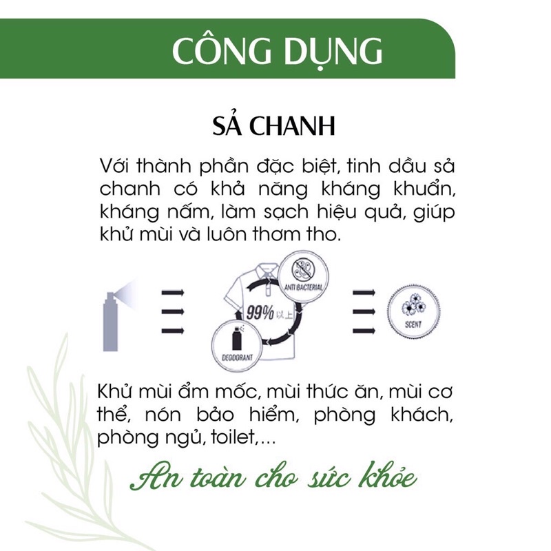 [Dạng xịt] Nước rửa tay khô kháng khuẩn tinh dầu thơm thiên nhiên hương sả chanh thư giãn | BigBuy360 - bigbuy360.vn