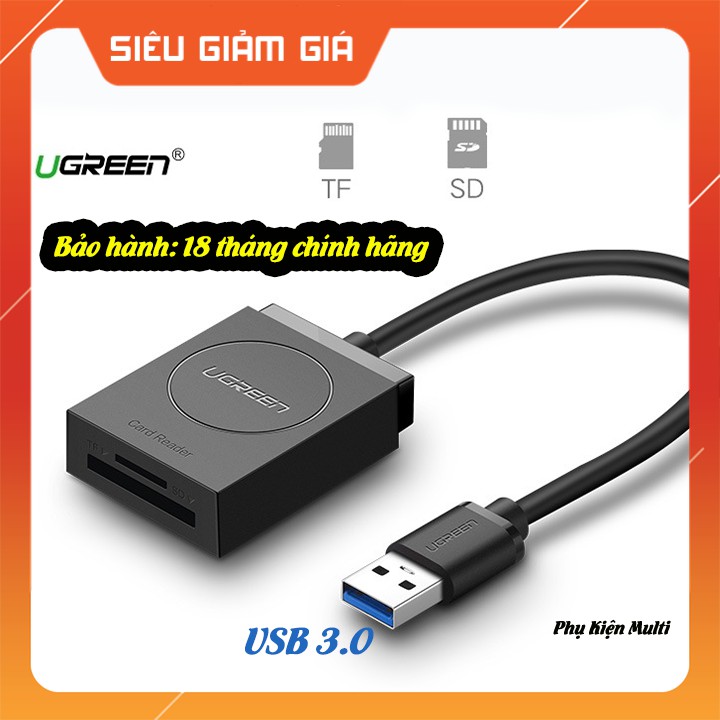 Đầu đọc thẻ nhớ SD / Micro SD chuẩn USB 3.0 Ugreen 20250