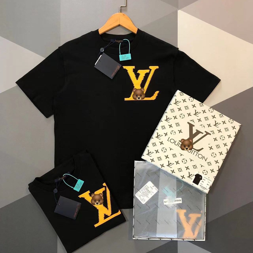 Áo Thun 100% Cotton Nguyên Chất Tay Ngắn Dáng Rộng In Hình Khối Vuông Lv/trademark+tag/22ss