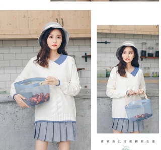 (ORDER) Áo len cổ tim hai màu Ulzzang