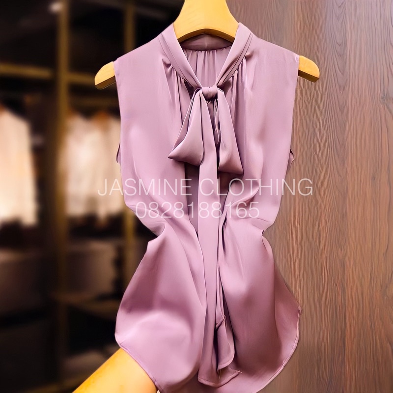 Áo lụa Latin cộc tay buộc nơ cổ siêu chảnh