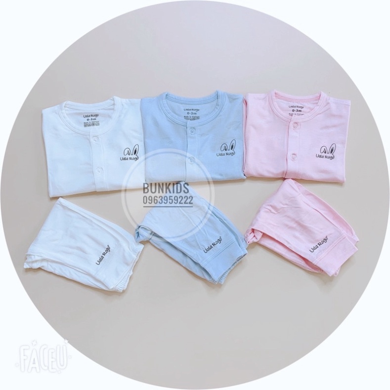 Bộ quần áo sơ sinh cài giữa Uala Rogo vân lá vải sợi sồi thoáng mát mã UR3614