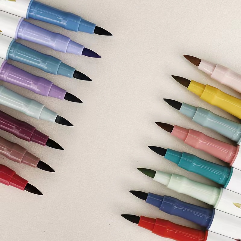 Set 4 Bút Lông Hai Đầu Kèm Cọ Viết Thư Pháp Màu Sắc Retro C7125