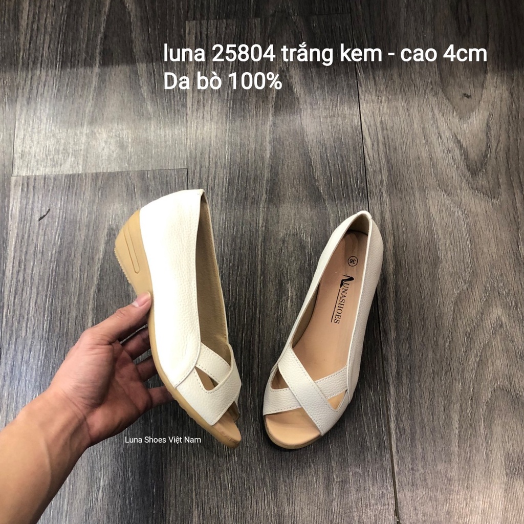 Giày đế xuồng nữ 4p hở mũi da bò mềm LUNASHOES 25804 bảo hành 2 năm 1 đổi 1 giày trung niên nữ cho mẹ