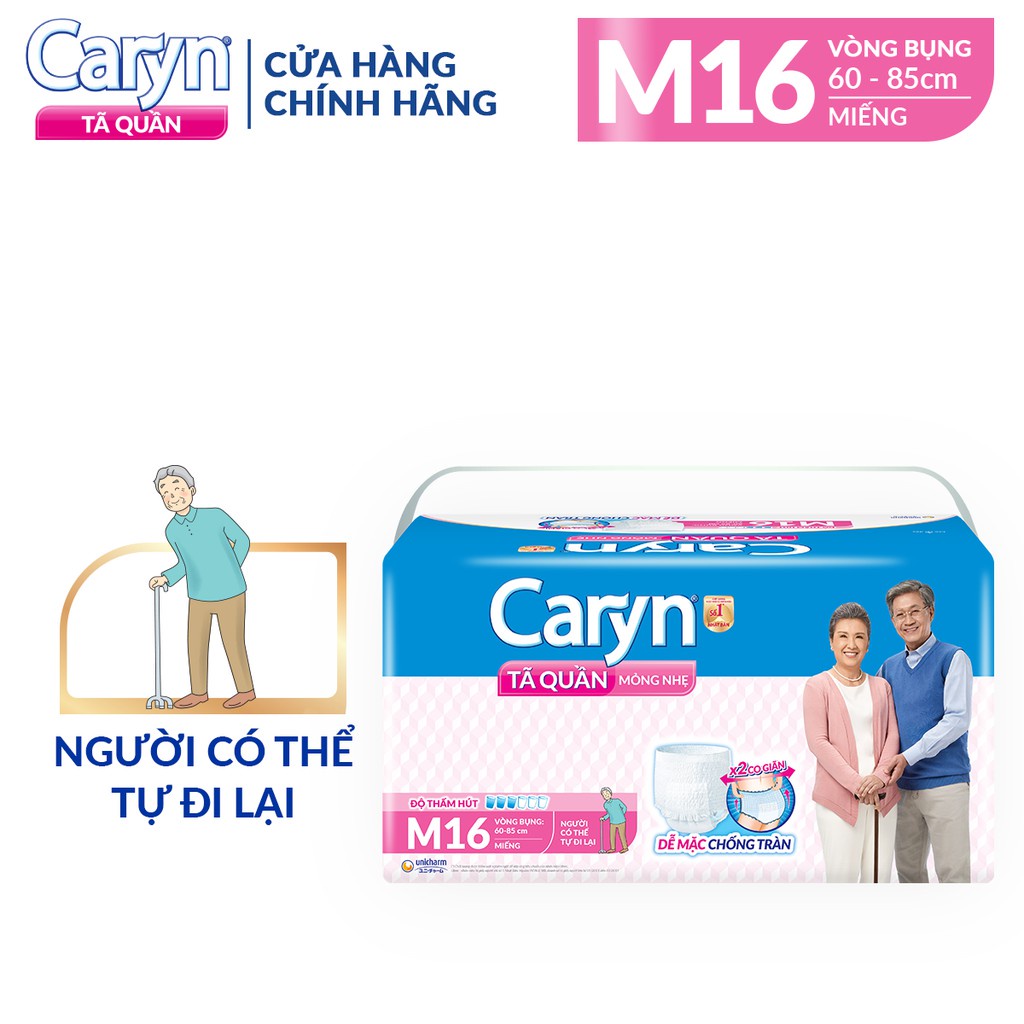 Tã Bỉm Quần Caryn Người Lớn Caryn M 16 Miếng Mỏng Nhẹ Chống Tràn Dành Cho Người Già Có Thể Đi Lại