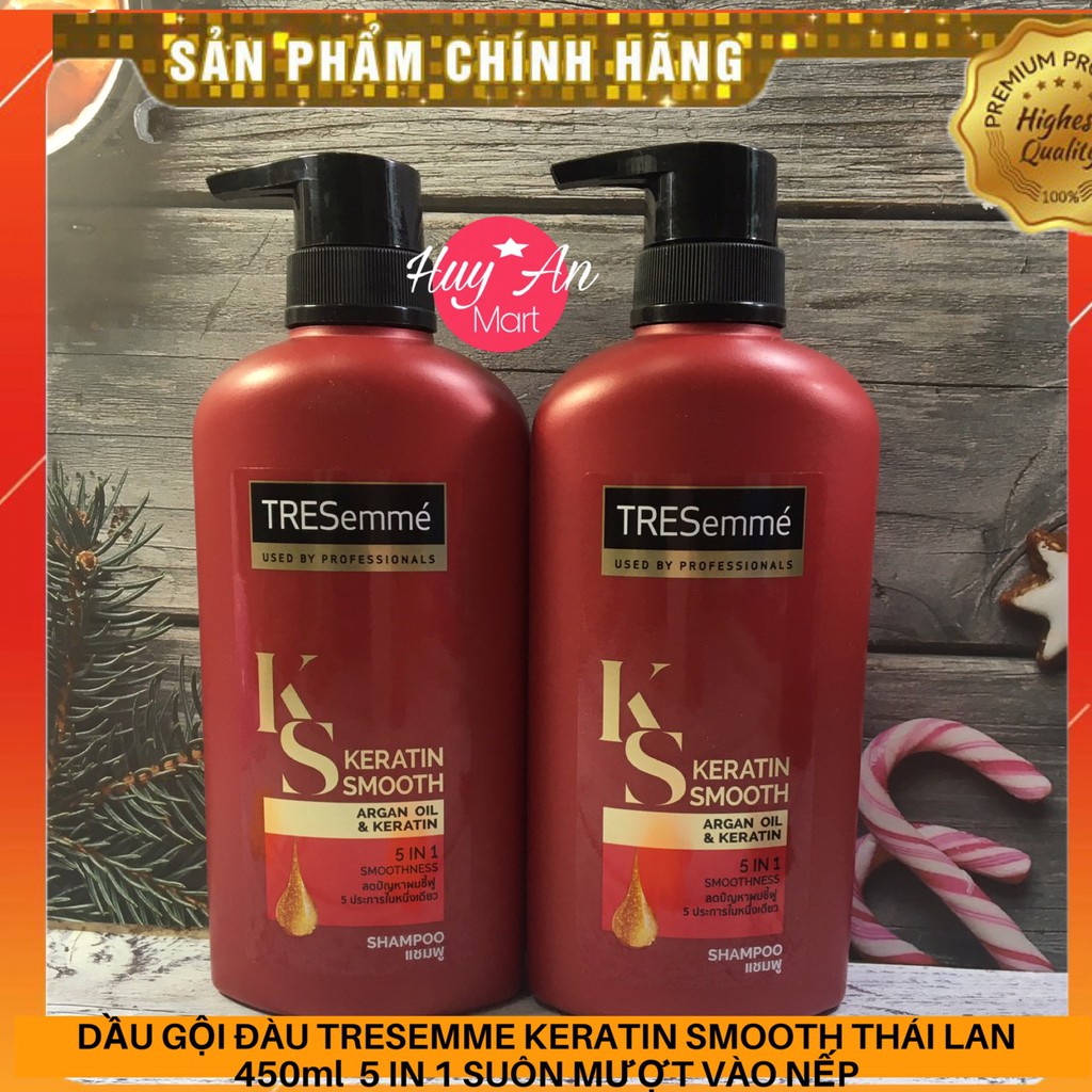 Dầu gội đầu TRESEMME Keratin Smooth màu đỏ - Thái Lan 5in 1 SUÔN MƯỢT VÀO NẾP 450ML