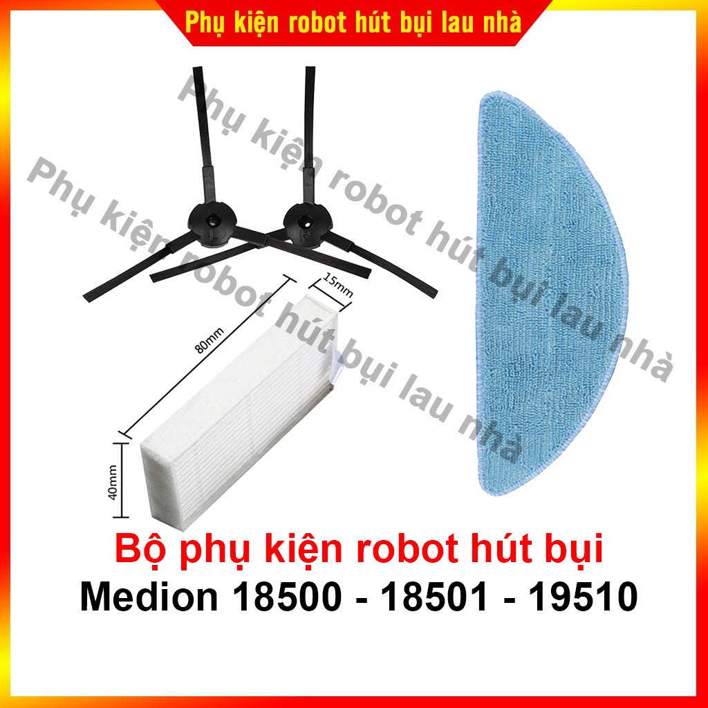 Chổi cạnh, lọc bụi, khăn lau robot hút bụi medion 18500/18501/19510