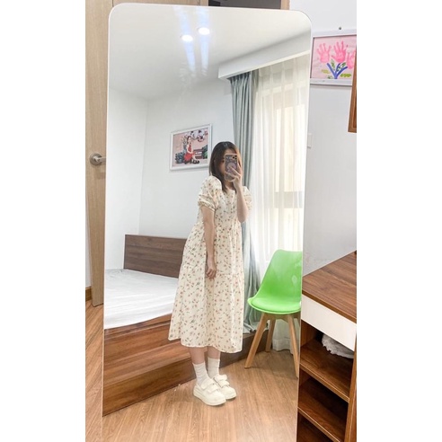 Đầm - Váy babydoll hoa nhí cổ tròn tay lỡ 2 màu Vintage