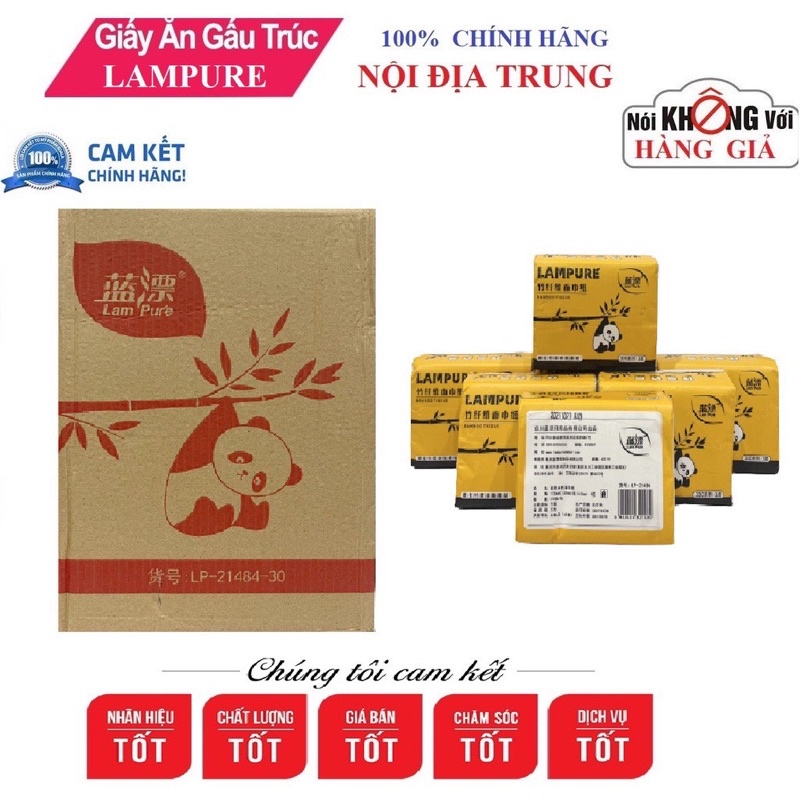 Giấy ăn gấu trúc hãng lampure loại đủ 300 tờ / 1 gói - hàng loại 1, giấy 3 lớp siêu dai