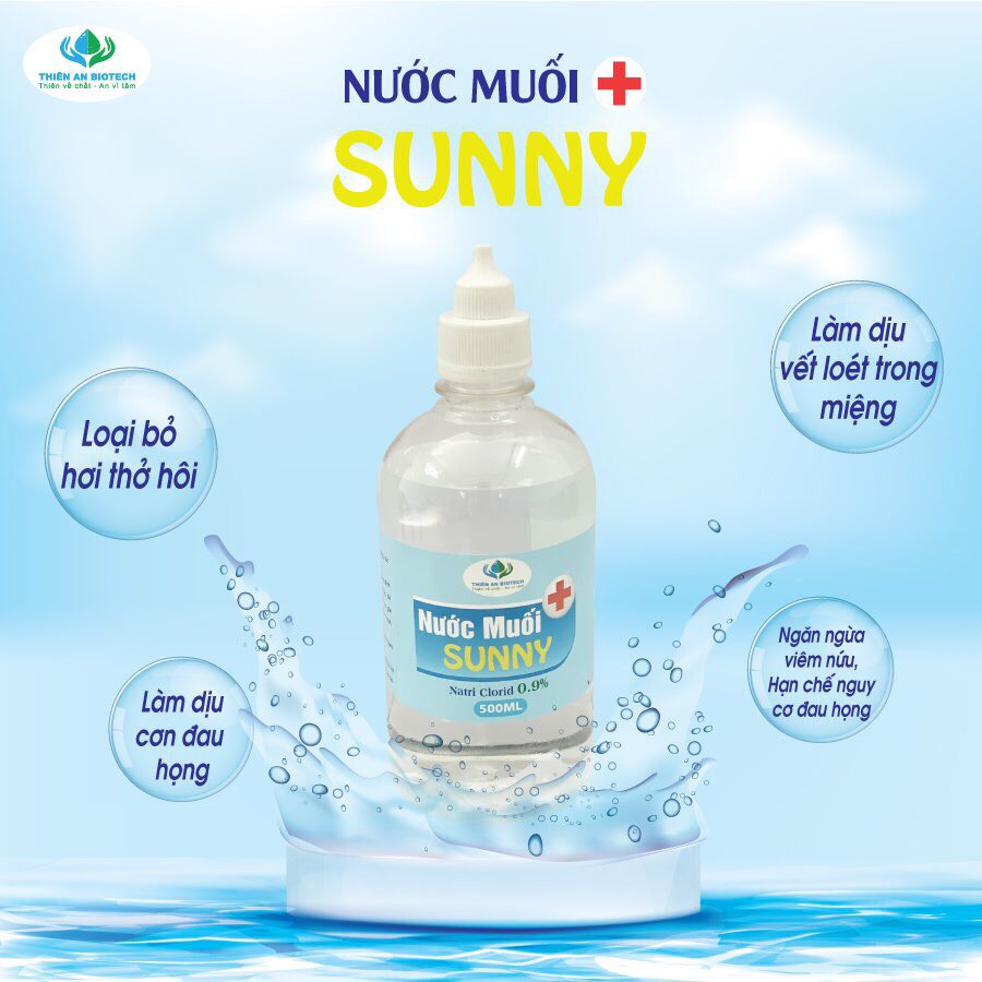 Nước muối sinh lý Sunny Natriclorid 0.9% súc miệng bảo vệ khoang miệng làm sạch da mặt ngăn ngừa mụn 500ml 1 Lít