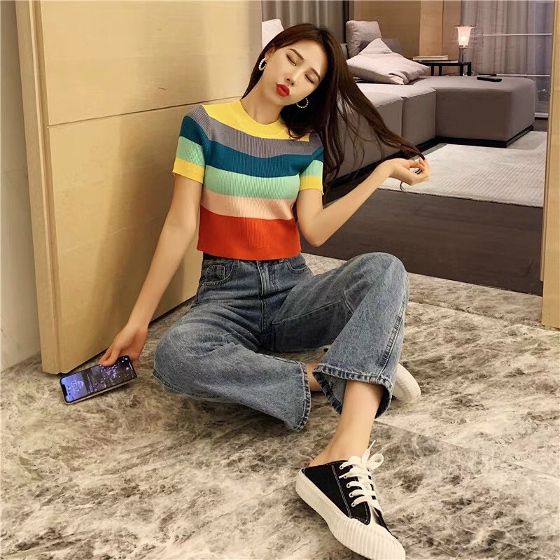 áo len kẻ ngang croptop hàng quảng châu chất đẹp