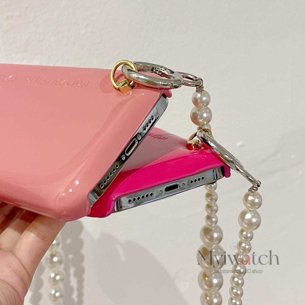 Ốp Điện Thoại Dẻo Họa Tiết Trái Đào Màu Hồng Kèm Dây Đeo Ngọc Trai Xinh Xắn Cho iphone 13 Pro Max 11 12 Pro Max