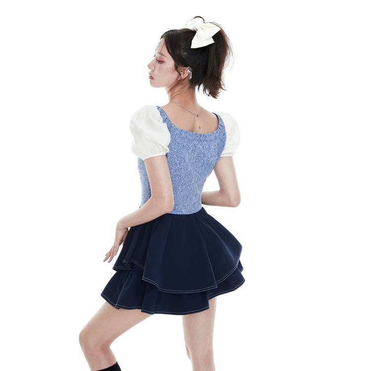 Đầm kiểu ZHELIHANGFEI cổ vuông tay phồng thời trang xinh xắn cho nữ