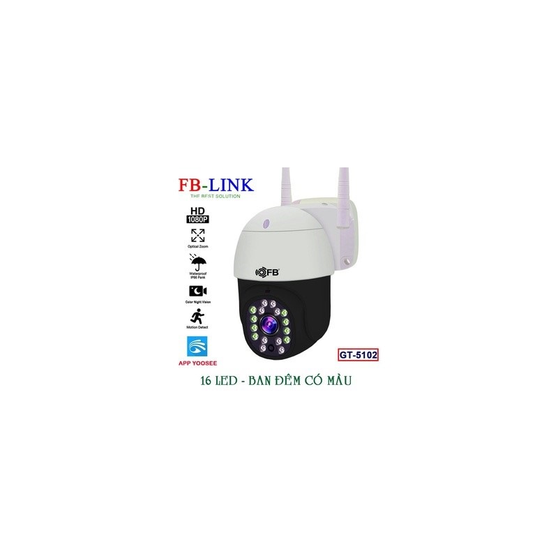 Camera ip wifi ngoài trời fb-link gt-5102 FULL HD xoay 360 (app yoosee – ban đêm có màu) kèm nguồn và Thẻ Nhớ 32gb