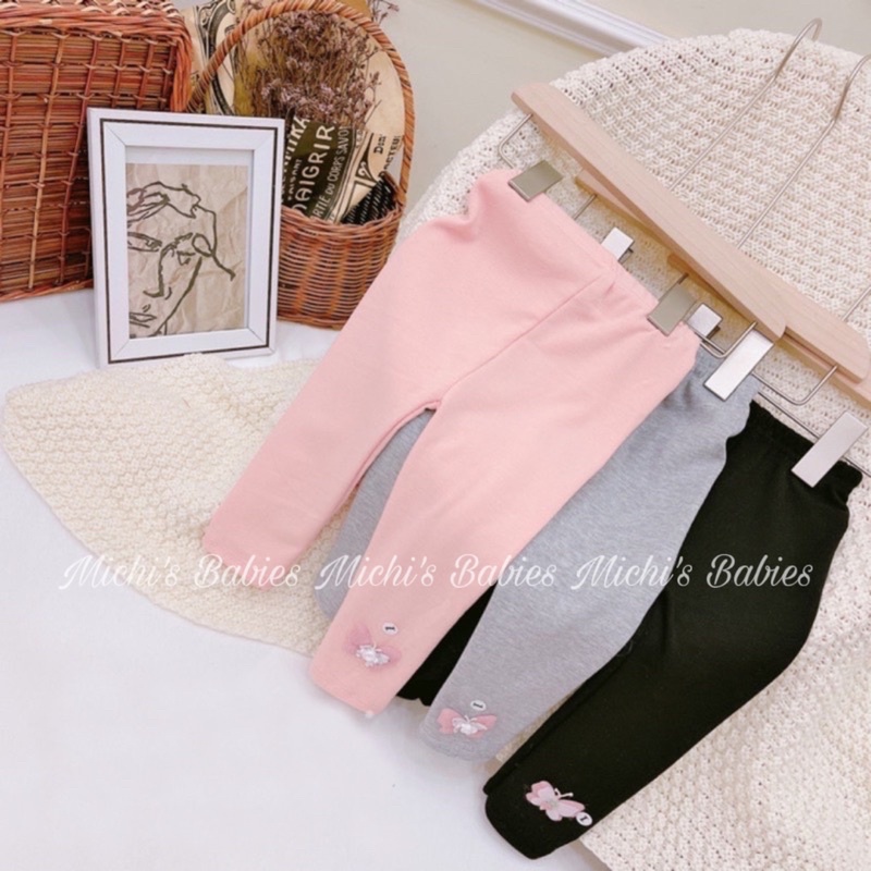 Quần legging cotton len co giãn 4 chiều đính hình siêu xinh cho bé