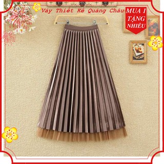 Chân váy xếp ly 2 lớp dáng xòe dài qua gối sang chảnh hết nấc - màu nâu tây