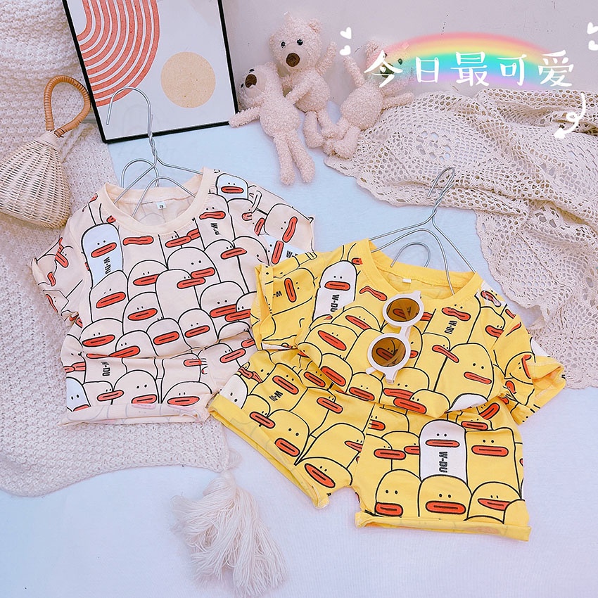 Bộ Quần Áo Trẻ Em Cộc Tay In Hình Vịt W-DU Siêu Dễ Thương Vải Cotton Cho Bé Từ 8-20kg Mã CT37