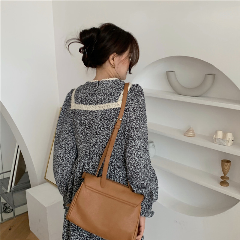 Đầm chiffon Peppermint 38705 tay dài cổ tròn in hoa phong cách retro độc đáo