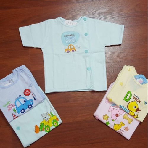 Áo sơ sinh cộc tay trắng cotton Jou cài vai cho bé yêu, size 1 - 2- 3 vải mềm thoáng mát - 2X MART