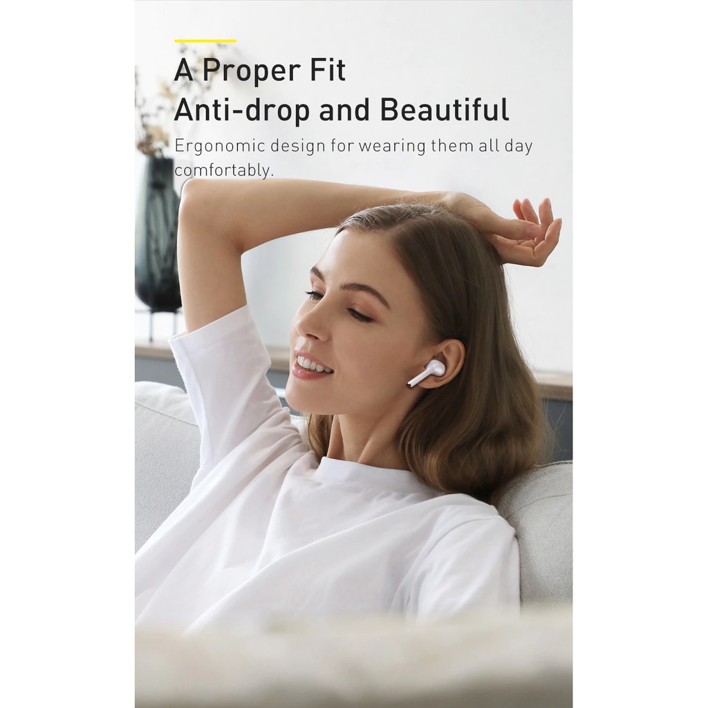 Tai nghe Bluetooth TWS Baseus Encok W06 Wireless charger, APT-X Support, iP55, CVC Noise Canceling - Hãng phân phối