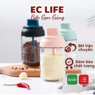 Hủ đựng gia vị, Lọ đựng gia vị bằng thủy tinh kèm muỗng thìa cao cấp có nắp kín chống ẩm dung tích 250ml EC Life 01