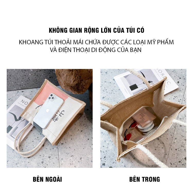 Túi Canvas Dễ Thương Dành Cho Nữ In Hình Hoạ Tiết Đáng Yêu Size 20x22x13cm