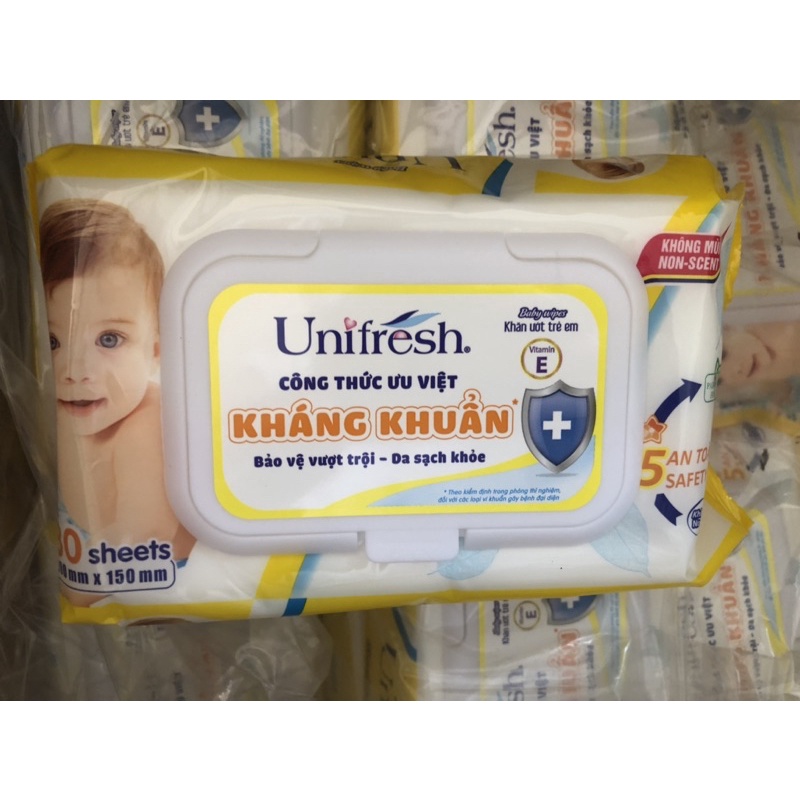 khăn ướt unifresh không mùi kháng khuần 80tờ/bịch date mới 2024