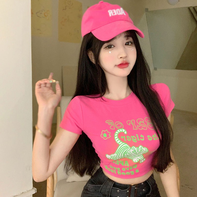 Áo Thun Tay Ngắn Cổ Tròn Hở Rốn Thời Trang Ngọt Ngào Cho Nữ