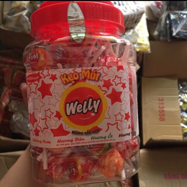 Kẹo mút welly (lọ 66 que có lỗ cắm )