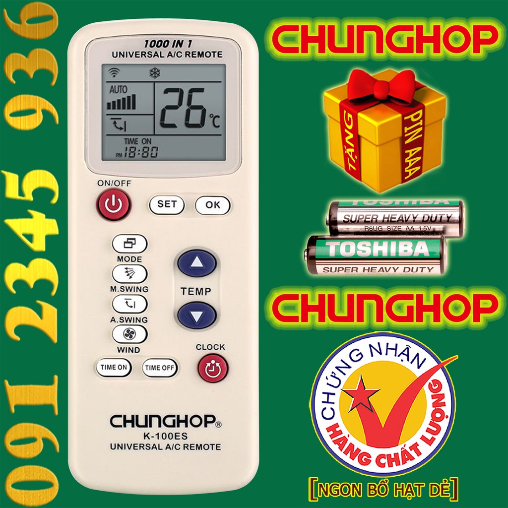 Điều khiển Điều Hòa "ĐA NĂNG" CHUNGHOP K-100ES "HÀNG ĐẸP" cho điều hòa. (Mẫu số 1)