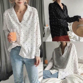 Sơ mi lụa chấm bi