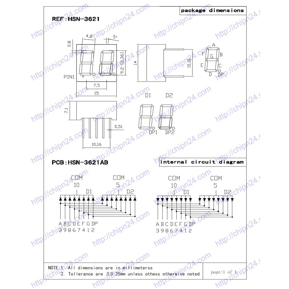 [2 CON] (F24) Led 7 Đoạn 0.36 inch 2 Số Anot chung (Sáng Đỏ)