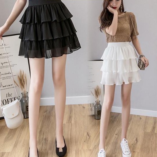 Chân váy ngắn voan 3 Tầng Xếp Ly, Chân Váy Xòe Kiểu Dáng Năng Động, Trẻ Trung, Chất Liệu Nhẹ Mát, mầu đen trắng