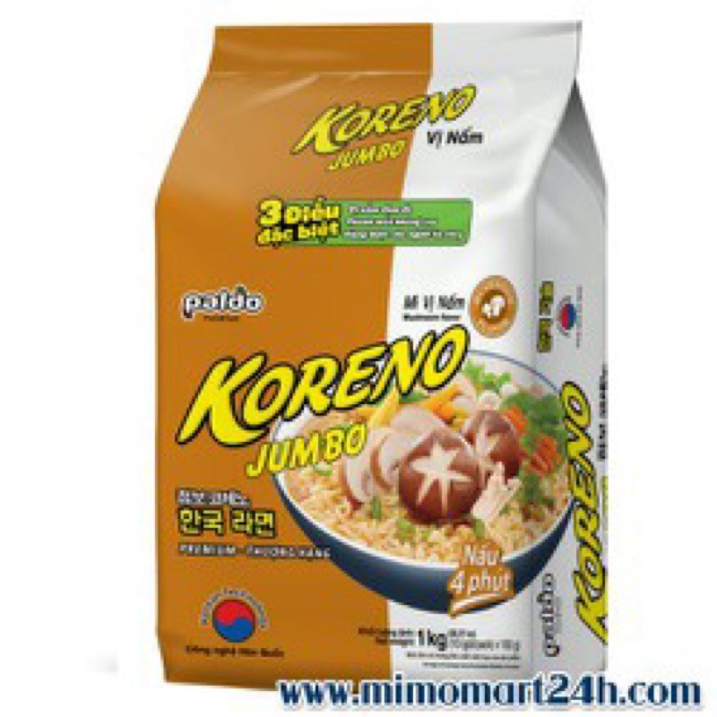 MÌ KORENO JUMBO 1KG GÀ/ TÔM/ BÒ CAY/ KIM CHI/ NẤM