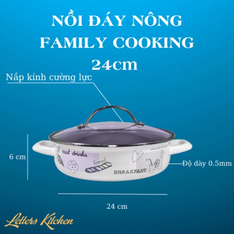 Nồi thép tráng men đáy nông/ nồi nấu lẩu nhập khẩu cao cấp Cheftina - sử dụng được bếp từ- Kích thước 24cm