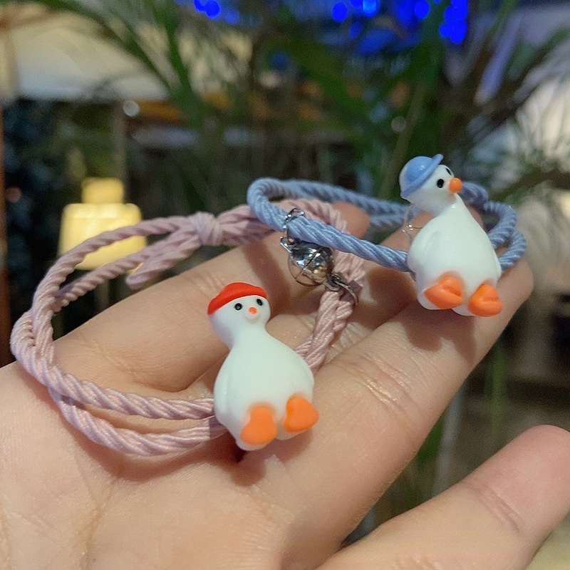 Set 1 / 2 Vòng Tay Bện Dây Thừng Gắn Mặt Hình Vịt / Chữ Love You Cho Cặp Đôi