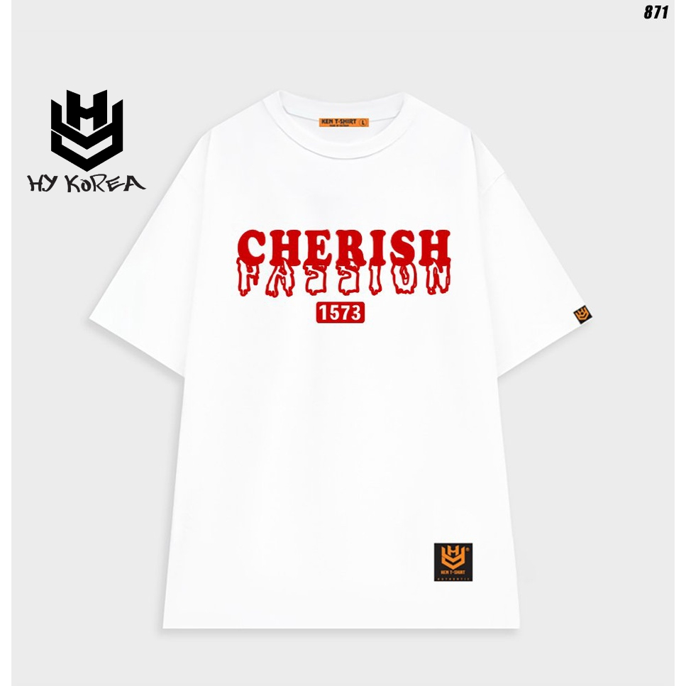 Áo thun unisex form rộng nam nữ tay lỡ đơn giản CHERISH 871 HY KOREA