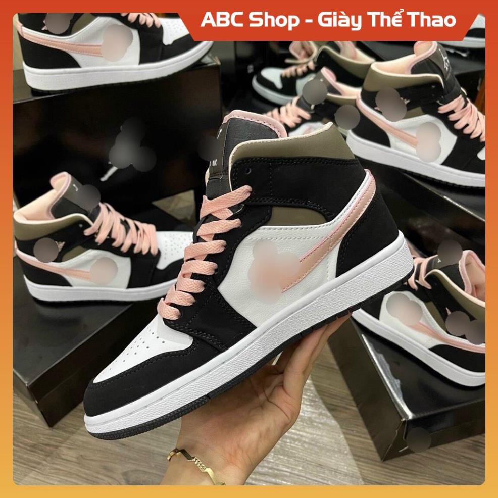 [FreeShip+ Hàng Cao Cấp] Giày Sneaker Jd1 đen trắng rêu nhạt dây hồng Full hộp, Giầy JD1 high trắng hồng đen rêu