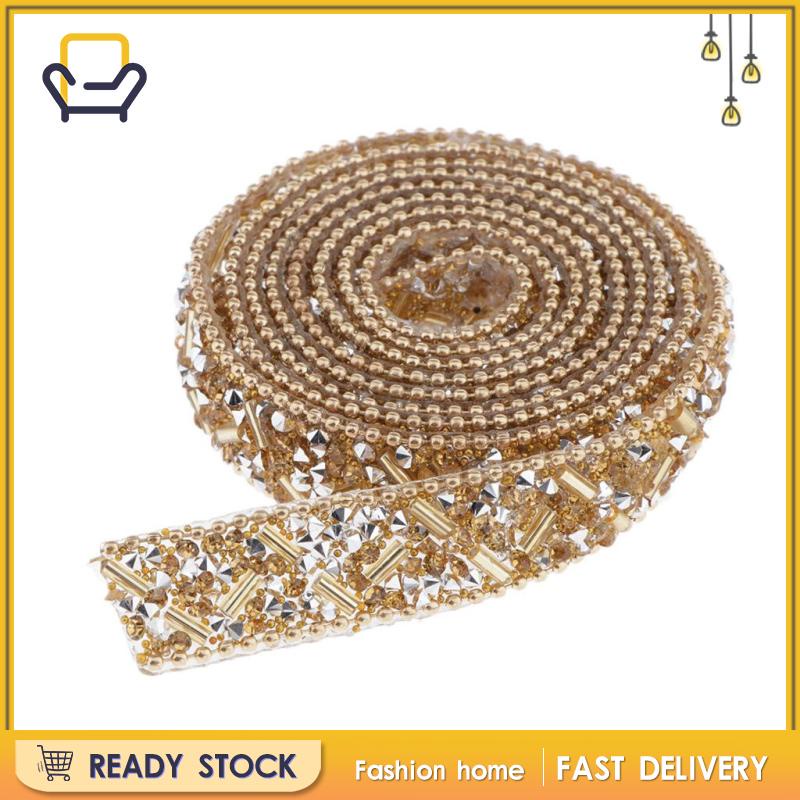 Cuộn dây ruy băng đính hạt pha lê trang trí viền quần áo dự tiệc màu vàng 1 yard