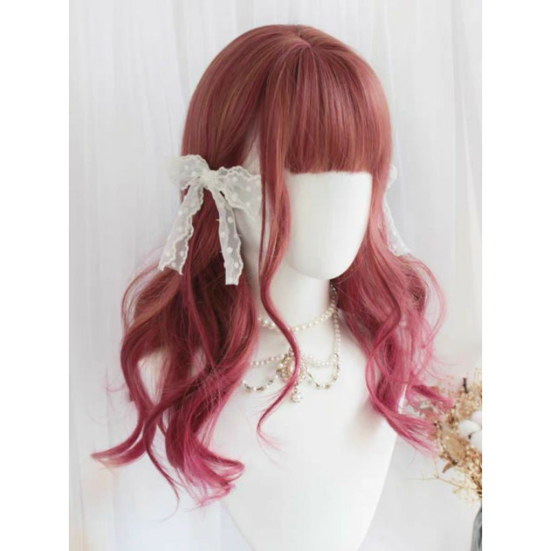 [Sẵn] Wig teen/lolita/cosplay M53 đỏ pha hồng cam (tóc giả nguyên đầu xoăn đuôi cá tính) tại Miu Cosplay