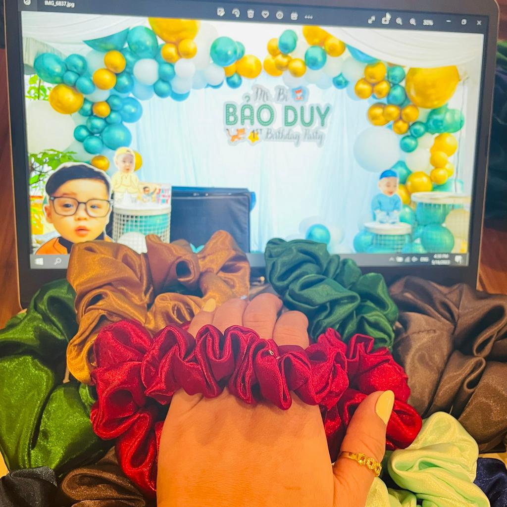 Dây buộc tóc Scrunchies handmade chất lụa, phi bóng mềm mịn, dây cột tóc vải dễ thương cho nữ