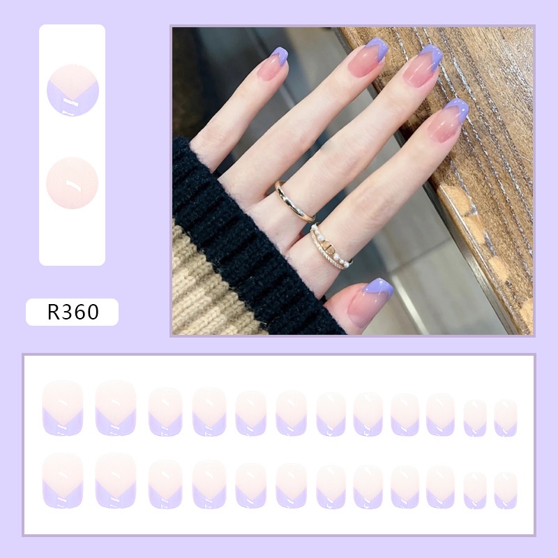 Set 24 Móng Tay Giả Ngắn Màu Tím Thời Trang DIY Kèm Keo Dán