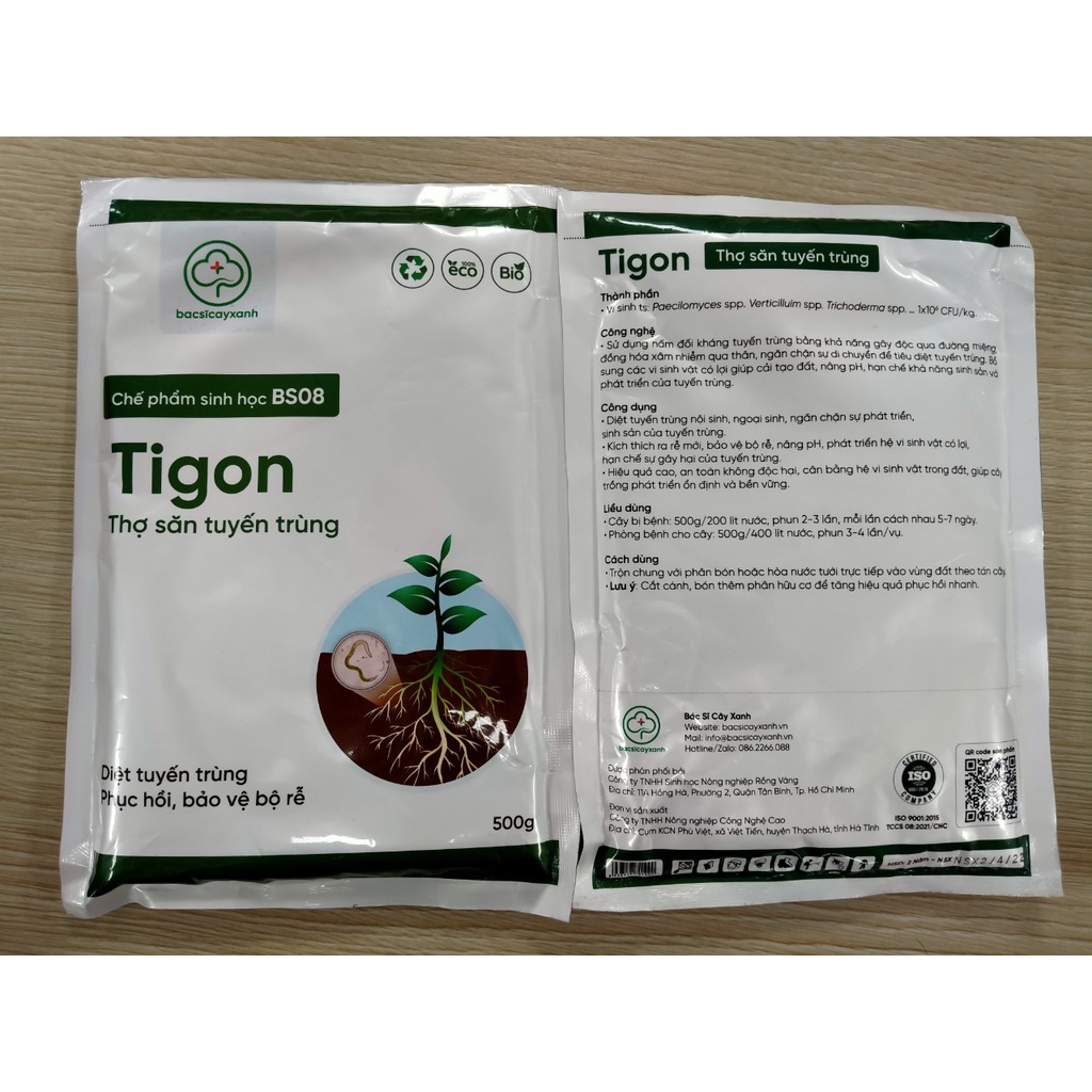 Chế phẩm trị tuyến trùng rễ, phục hồi cây vàng lá, còi cọc, kém phát triển BS08 Tigon 500g NSX Bacsicayxanh