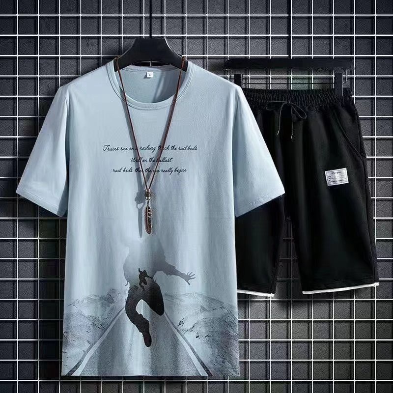 Bộ Đồ Thể Thao Áo Thun Cổ Thuyền Dáng Rộng In Họa Tiết Thời Trang Mùa Hè Cho Nam Cỡ Lớn [M-3XL]