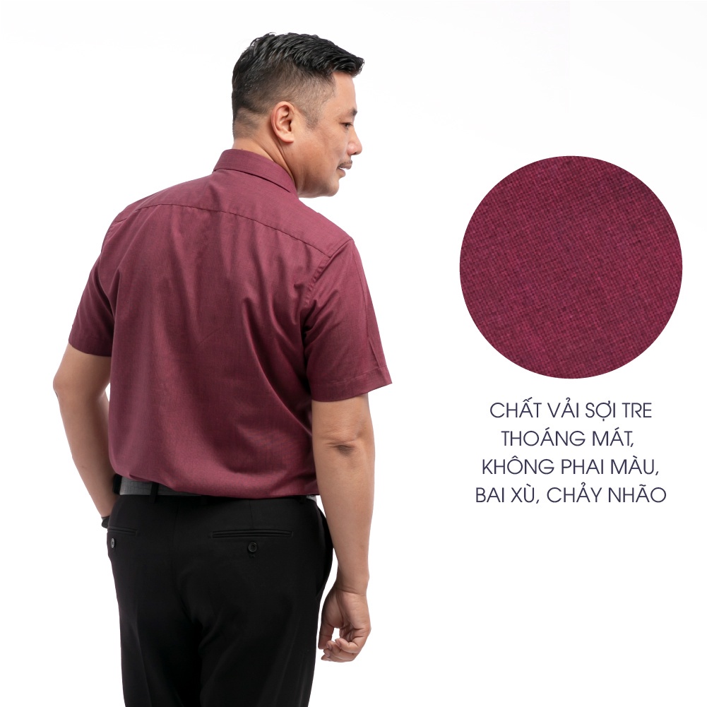 Combo Áo Sơ Mi Nam Sợi Tre Đỏ Đô Và Quần Âu Vải Tăm Đen Trung Niên ANCHI Cao Cấp