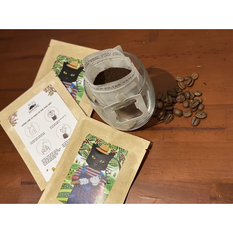 Gói cà phê phin giấy túi lọc_100% ROBUSTA hình mèo dễ thương _Khuê Cà Phê