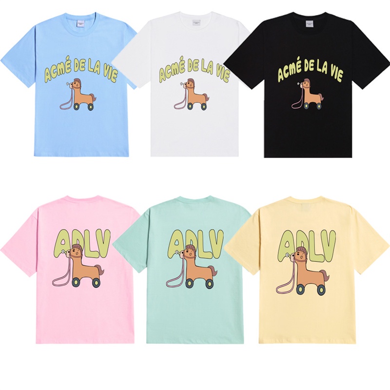 ADLV Áo Thun Cotton Tay Ngắn Dáng Rộng In Hình Cổ Điển 6 Màu Thời Trang Cho Nam Nữ